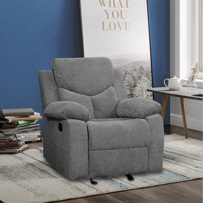 Chenille Glider Recliner Chair with Pillow-Top Arms