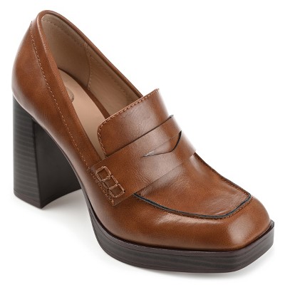 Journee Women's Ezzey Loafer Mid Stacked Heel Square Toe Pumps