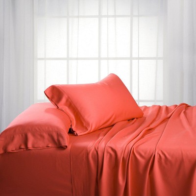 Bamboo Cotton Sheet Set - 15" Fitted Sheet Pockets Coral California King