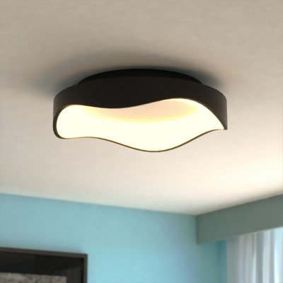 VAXCEL Bowen 1-Light 16.5 in. Wide Textured Black Modern Round Flush Mount Lighting Fixture, White Frosted Shade, LED with Selectable Color