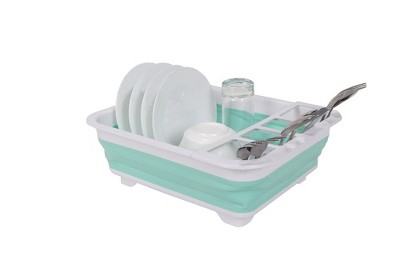 J&V TEXTILES Collapsible Dish Drying Rack - Popup for Easy Storage, Drain Water Directly into The Sink