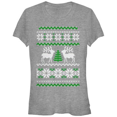 Juniors Womens Lost Gods Ugly Christmas Tree Reindeer T-Shirt