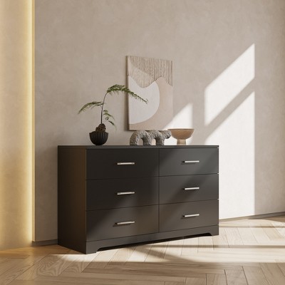 KTMBDW Modern 6 Drawers Dresser for Bedroom, Wooden Dresser Chest of Drawers, Dresser TV Stand Large Storage Organizer for Living Room, Bedroom