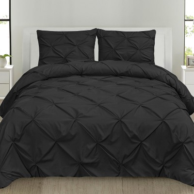 3 Piece Duvet Cover Pinch Pleat Pintuck Design with Zipper Closure and Shams by Sweet Home Collection®
