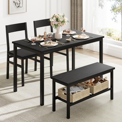 Dining Table Set for 4, Modern Kitchen Table with Chairs and Bench for Small Space, 4-Person Dining Room Table Set with Metal Frame and Storage Rack