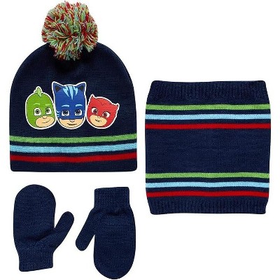 PJ Masks Boys Winter Hat, Mittens, and Gaiter Scarf Three Piece Set, Toddlers Ages 2-4
