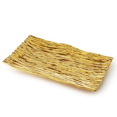 Jiallo Botanic Collection Titanium Porcelain bark tray 13.25 x 8.75" Gold