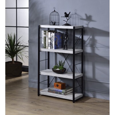 Industrial Bookshelf with Faux Concrete Shelves for Home Office or Small Spaces-3irtyhousy