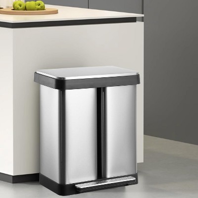GAOMON 16 Gallon Dual Trash Can, Stainless Steel Kitchen Garbage Can with Soft-Close Lid, Double Compartment Recycle Bin