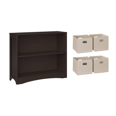 RiverRidge Kids' Playroom Horizontal Toy Organizer Bookshelf with Open Storage Shelves with 4 Fabric Bins