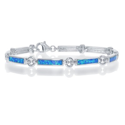 Opalata Sterling Silver Blue Inlay Opal Bars and Silver Circles Bracelet - Blue - 7 Inch