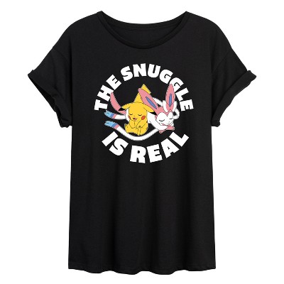 Women's - Pokémon - The Snuggle Is Real Pikachu And Sylveon Oversized Graphic T-Shirt