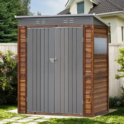 Outdoor Carports and Storage Shed with Iron-Wood Combination, Waterproof & Ventilated Tool Organizer for Backyard, Lawn Equipment and Supplies