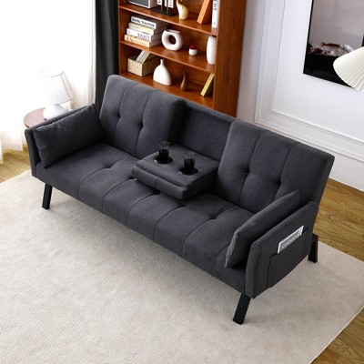 VASIP  70-inch Multi-Functional Cotton Linen Sofa Bed  Foldable with Cup Holder and Storage, Instantly Converts for Living Room，Bedroom