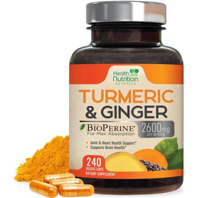 Turmeric Curcumin with BioPerine 2600mg with Ginger & Black Pepper Capsules - 60 Capsules;120 Capsules;180 capsules;240 Capsules