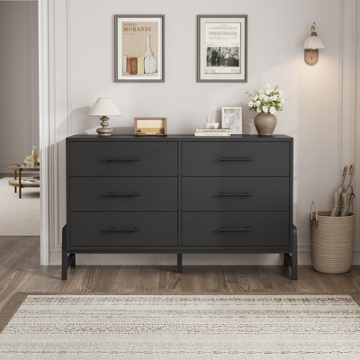 6 Dresser for Bedroom, 52" Wide Drawer with Large Storage Space, Freestanding Wooden Closet Storage Dresser Chest for Living Room, Bedroom, Entryway