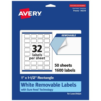 Avery Matte White Removable Rectangle Labels with Sure Feed Technology, Print-to-the-Edge, 1" x 1.5"