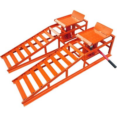 2-Pack Heavy-Duty Hydraulic Service Ramps - 5 Ton Capacity Low-Profile Vehicle Lift for Garage Repairs