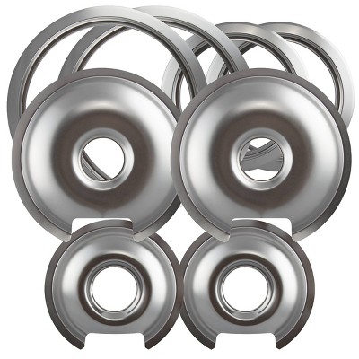 Range Kleen 8pk Chrome Drip Bowls and Trim Rings: Chromed Steel Stove Burner Drip Pans, Silver, 10.63" Diameter