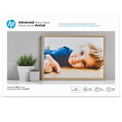 HP Advanced Photo Paper, Glossy, 65 lb, 13 x 19 in. (329 x 483 mm), 20 sheets CR696A