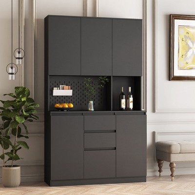 CENGHU Kitchen Pantry Cabinet with Charging Station,Freestanding Kitchen Hutch with Microwave Stand, for Kitchen,Living Room,Dinning Room