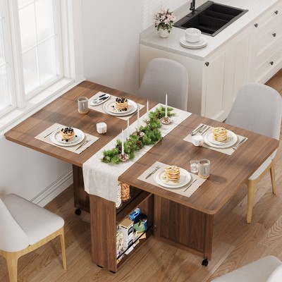 Folding Dining Table with Drawer and Storage, Folding kitchen Table with 6 Wheels, Suitable for Kitchens, Apartments, Small Spaces