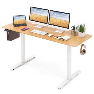 Costway 63 x 24 Inch Sit Stand Desk Height Adjustable Electric Standing Desk Natural/Brown/White