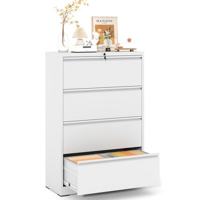 Munora - 4-Drawer Lateral File Cabinet with Lock - Wide Storage for Letter/Legal/A4 Files - White