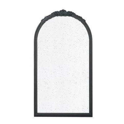 HomeRoots 42" Black Crowned Top Antiqued Glass Arch Framed Accent Mirror