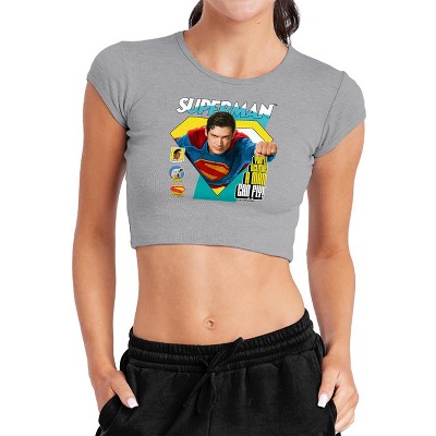 Women's Superman 2025 Comic Flight Cap Sleeve Baby Rib Crop Top
