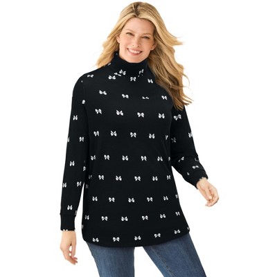 Woman Within Perfect Printed Long-Sleeve Turtleneck Tee