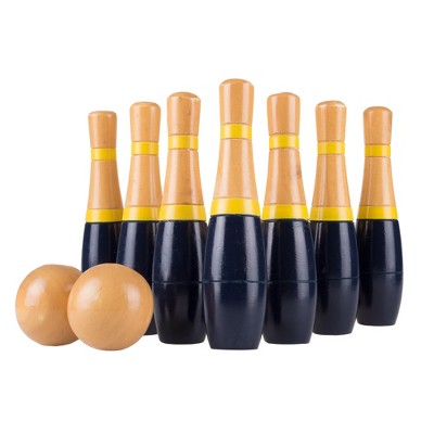 Toy Time 10-Pin Lawn Bowling Game/Skittle Ball - Navy Blue with Gold Yellow Stripes