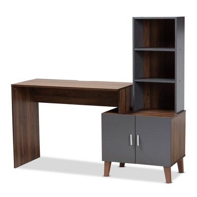 Baxton Studio Jaeger Two-Tone Wood Desk Brown/Dark Gray: Home Office Furniture with Open Storage Shelf
