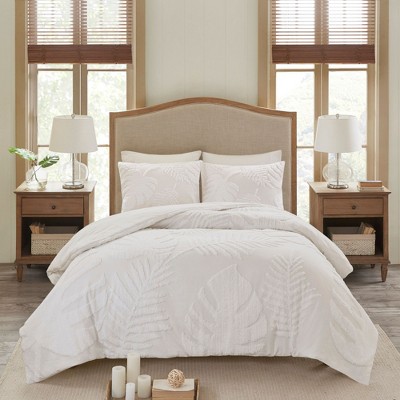 Okak Queen/King 3-Piece Tufted Cotton Palm Bed Duvet Cover Set/Comforter Set,Comfortable Lightweight Coverlet Bedding Sets