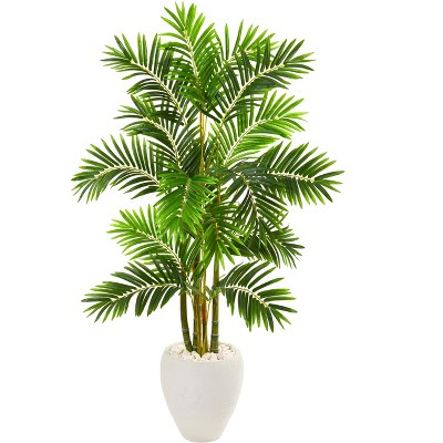 Nearly Natural 63-in Areca Palm Artificial Tree in White Planter