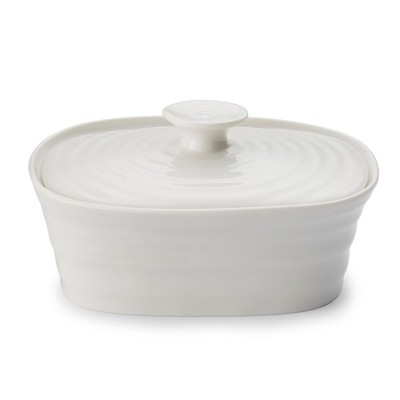 Portmeirion Sophie Conran Covered Dish, 6 x 4.75 inches - White Fine Porcelain Serveware, Elegant Block Spread Holder, Dishwasher & Microwave Safe