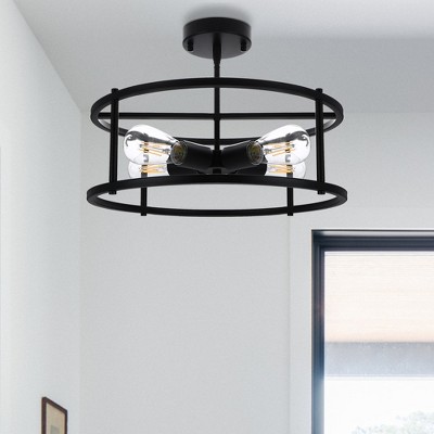 DORESshop 16.5 in. 4-Light Matte Black Industrial Flush Mount with Metal Shade and No Bulbs Included 1-Pack
