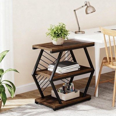 Gulches 25.5" Rectangular End Table, Industrial 3-Tier Storage Side Table - Wood and Geometric Metal Frame for Living Room Bedroom