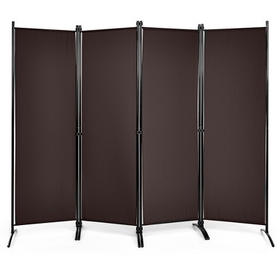 Costway 4-Panel 5.6ft Room Divider Folding Fabric Privacy Screen w/Steel Frame White\Black\Brown