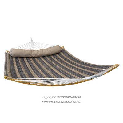 Sunnydaze Heavy-Duty Quilted 2-Person Hammock with Curved Bamboo Spreader Bars - 450 lb Weight Capacity