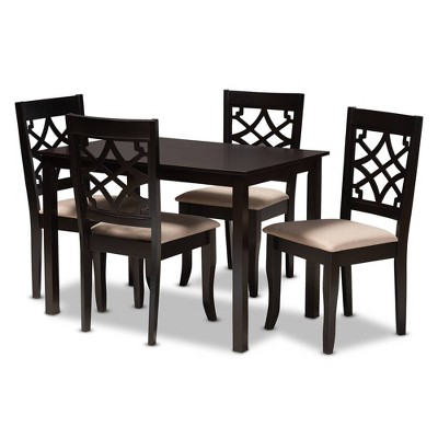 Mael Espresso Wood Dining Set Sand - Baxton Studio
