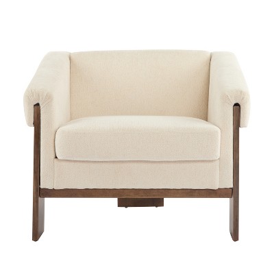 Ridstar Modern Accent Chair with White Fabric For Living Room Bedroom & Office-Beige