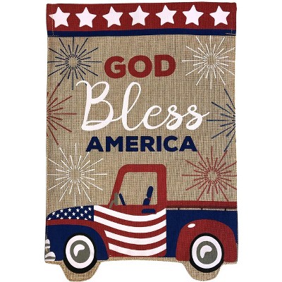 Patriotic Truck Burlap House Flag God Bless America 28" x 40" Briarwood Lane