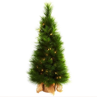 Nearly Natural 3-ft Christmas Tree with Burlap Bag & Clear Lights