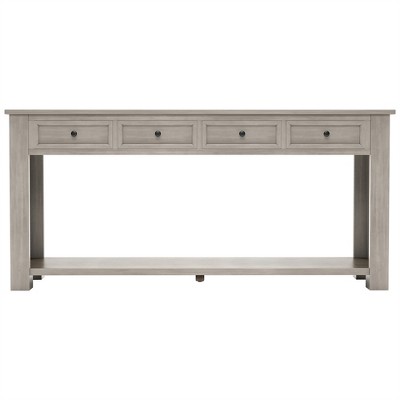 XINGHANZHENXUAN Rustic Chic Console Table with 4 Drawers & Bottom Shelf, Solid Wood Sofa Table for Entryway, Hallway, Living Room
