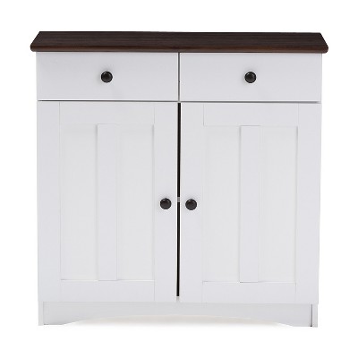 Lauren TwoTone and Buffet Kitchen Cabinet with Two Doors and Two Drawers White/Dark Brown - Baxton Studio: Engineered Wood, Modern Style