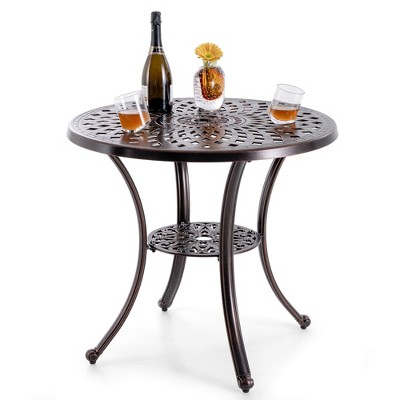 Tangkula 31 Inch Diameter Round Table Patio Cast Aluminum Table w/ Umbrella Hol