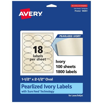 Avery Pearlized Ivory Oval Labels with Sure Feed Technology, 1.5" x 2.5"