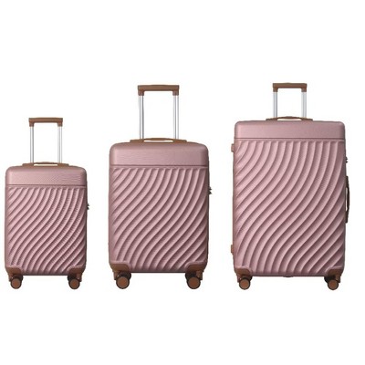 NAYSAYE Luggage ABS Hardshell 3 Piece Spinner Set with TSA Lock and Irregular Texture for Travel, Rose Gold, 21.06"*11.81"*30.31"