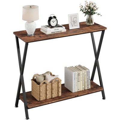 Rustic Industrial Console Table with Lower Shelf - 41.3in L x 11.8in W x 31.8in H, Perfect for Entryways and Living Rooms